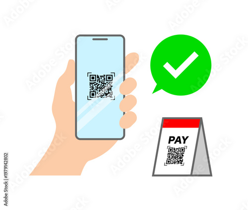 QRコード決済 キャッシュレスイメージイラスト QRコードスタンド ベクター素材