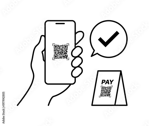 QRコード決済 キャッシュレスイメージイラスト QRコードスタンド ベクター素材