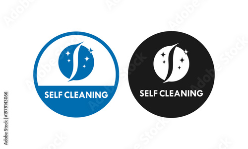 Set of self cleaning logo design templates in circle badge style with sparkle icons. Professional vector illustration for maintenance-free surface products and technology.