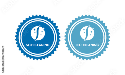 Set of self cleaning logo design templates in circle badge style with sparkle icons. Professional vector illustration for maintenance-free surface products and technology.