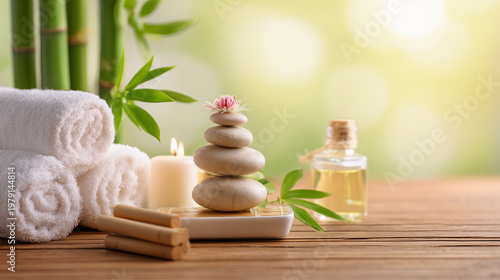 Calm Spa Environment with Natural Elements and Soft Lighting