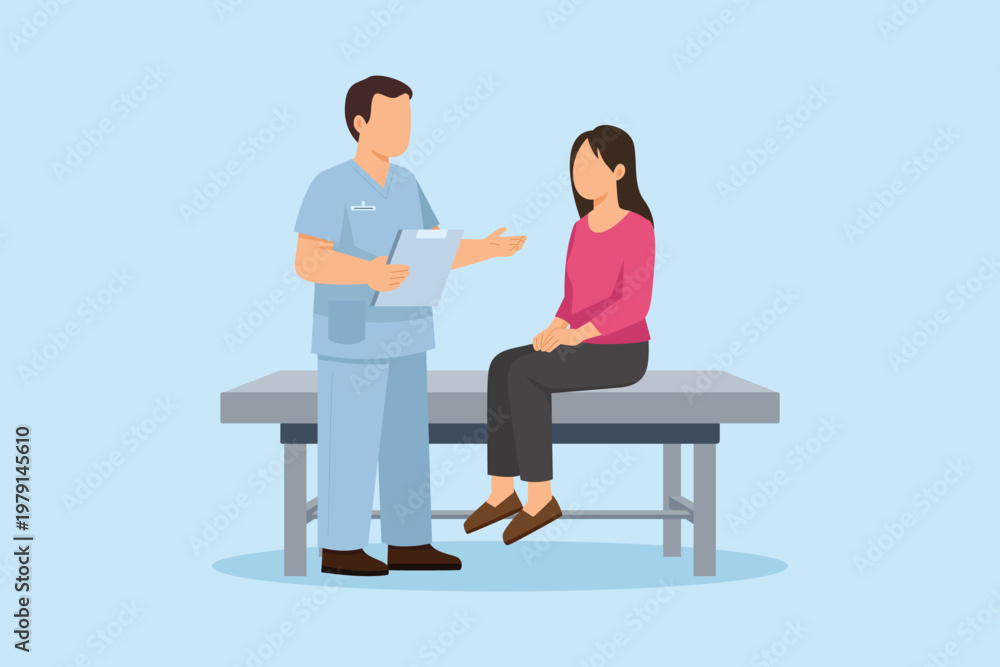 Fototapeta premium Nurse explaining care to patient, Doctor and patient concept illustration flat design