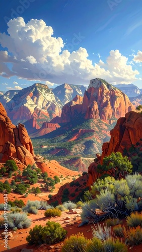 A serene desert landscape with rugged mountains