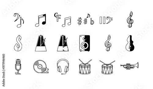 Music note icon set musical key symbols vector illustration