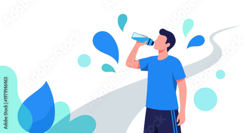 Man drinking water after exercise, staying hydrated, healthy lifestyle, fitness and wellness