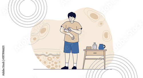 Man scratching arm, skin irritation, eczema, allergies, dermatology, healthcare concept