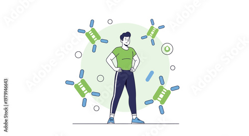 Man standing strong surrounded by futuristic drones, representing protection and innovation