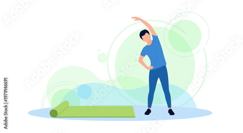 Man stretching on yoga mat, healthy lifestyle, fitness and wellness concept