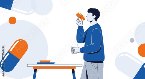 Man taking medication, health, wellness, and pharmaceutical concept
