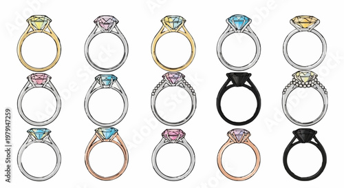 Diamond rings colors vector sets . Engagement ring