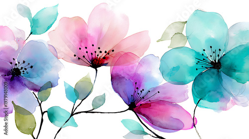 A colorful painting of flowers with a white background