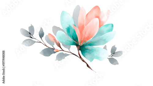 A flower with a blue stem and pink petals