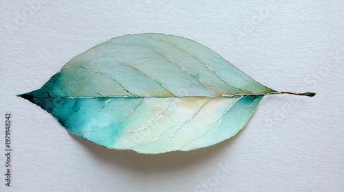A leaf is painted in blue and white