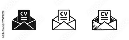 CV (Curriculum Vitae) in Envelope Icon Set - Job Application and Recruitment Symbol