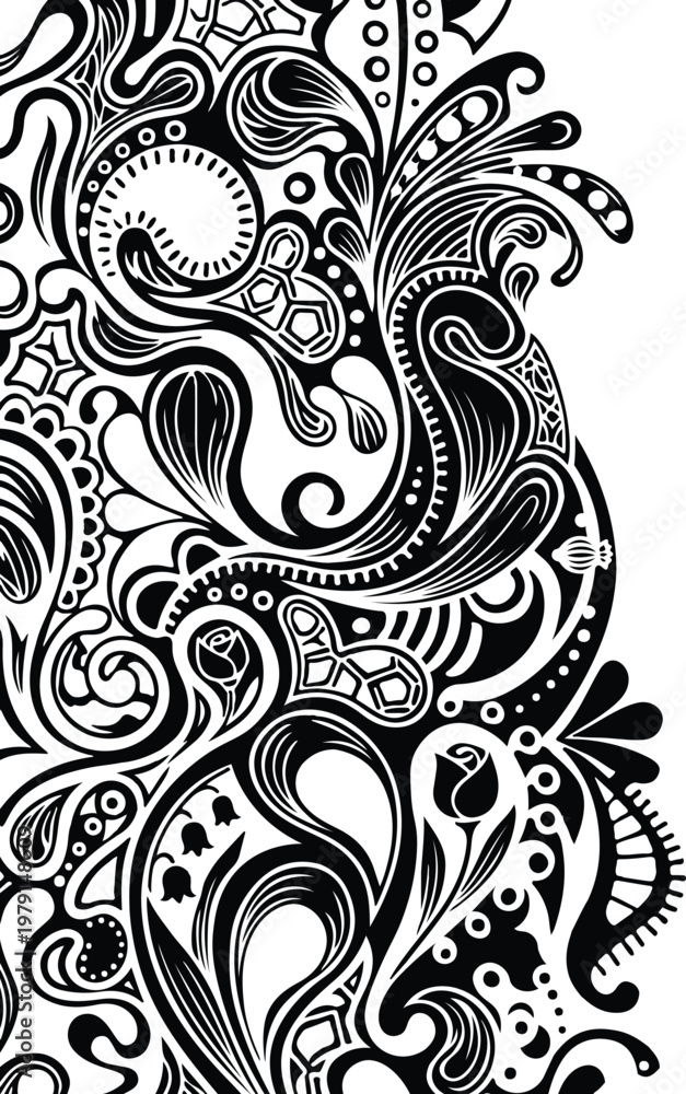 Fototapeta premium Intricate Black and White Ornamental Floral Pattern