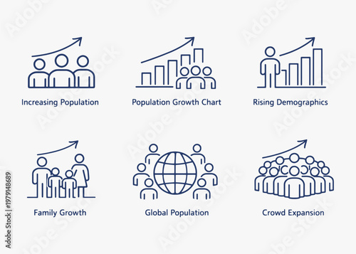 A set of Population Growth icons focuses on simplicity, elegance, and ease of recognition. Vector Sign for Logos, Labels, and Icons.