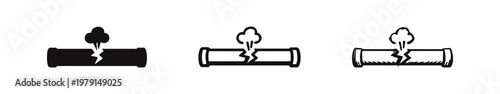 Broken Pipe with Leak Icon Set - Plumbing Emergency and Gas Leakage Symbol