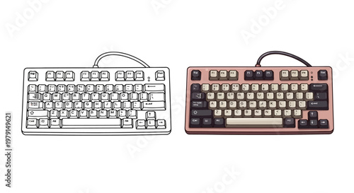 Mechanical Keyboard Sketch vs. Colored Version: Technology Comparison
