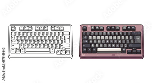 Mechanical Keyboard Sketch vs. Realistic Pink Keyboard