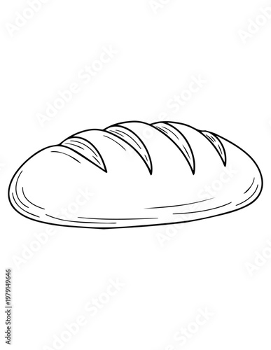 Outline drawing of a rustic loaf of bread with scored top ready for coloring food illustration black and white line art coloring page carbohydrate homemade illustration isolated