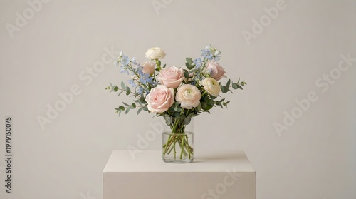 Fresh Pastel Flower Arrangement with Greenery, Natural Botanical Concept