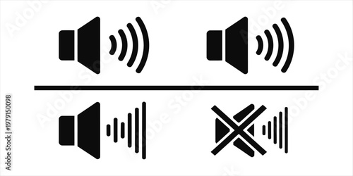 Sound volume control icons illustrating audio levels and mute functionality in a minimalist style