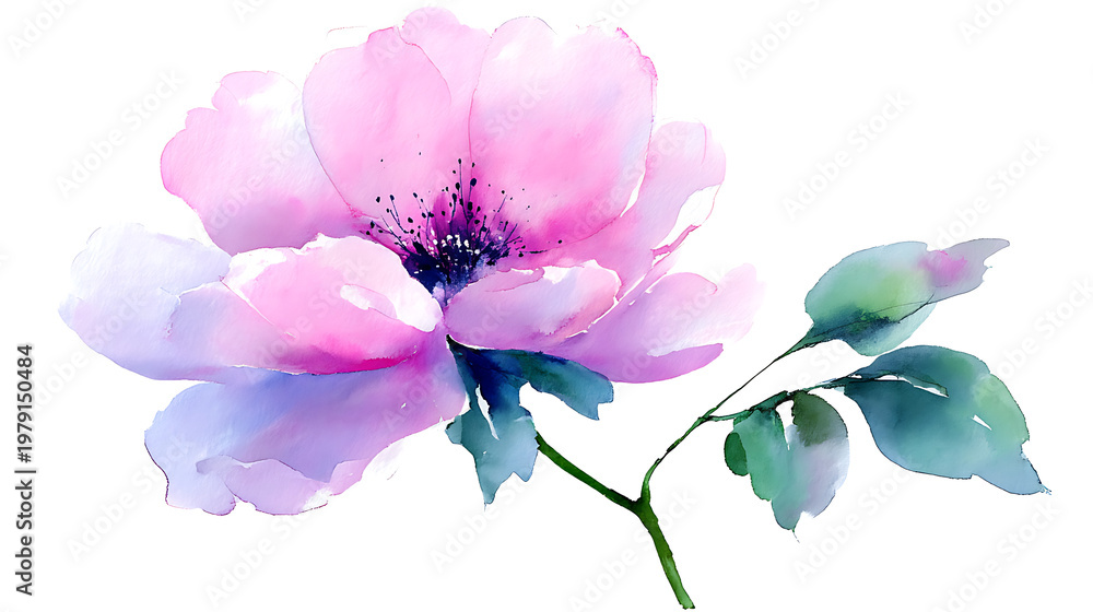 Obraz premium A watercolor painting of a pink flower with a green stem