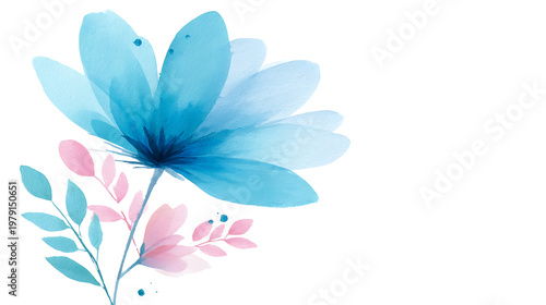 A blue flower with pink petals is the main focus of the image