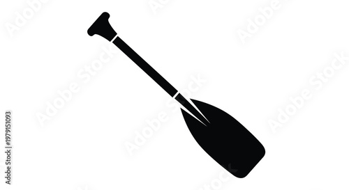 A black silhouette of a canoe or kayak paddle against white