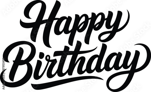 Elegant black brush script beautifully forms the happy birthday message.