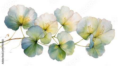 A painting of a bunch of flowers with a blue and white background