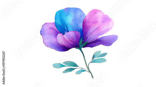 A watercolor painting of a flower with blue and purple petals