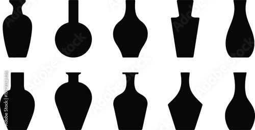 Black vase silhouettes showcase diverse elegant shapes and traditional pottery forms.