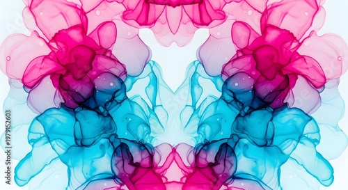 Abstract Fluid Art Background with Vibrant Pink and Turquoise Colors