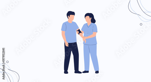Nurse checking patient's blood pressure, medical checkup, healthcare concept