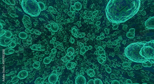 Abstract Microscopic Cells in Green Tones