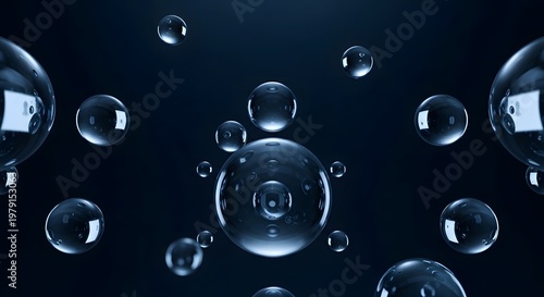 Abstract Molecular Structure with Bubbles on Dark Blue Background