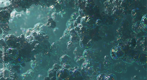 Abstract Molecular Structure with Iridescent Surfaces - Digital Art