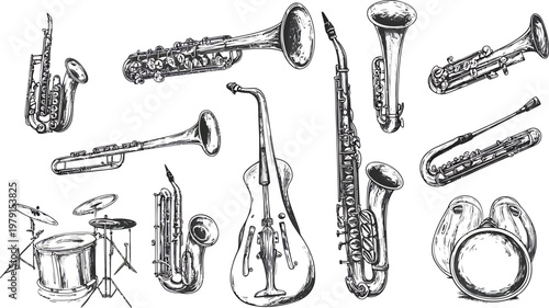 Collection of HandDrawn Musical Instruments Sketch.