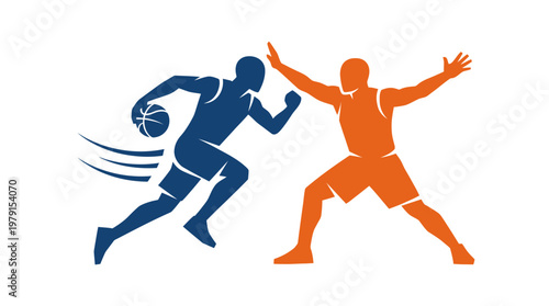 Basketball Players Logo Offensive and Defensive Action