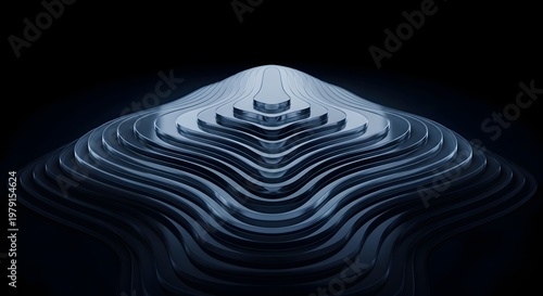 Abstract 3D Rendered Blue Metallic Wave Form