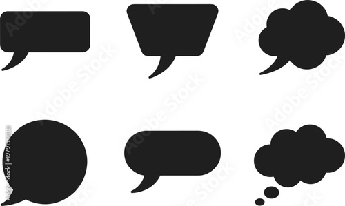 Set of black speech bubble silhouettes, chat clouds and thought bubbles icons, communication social media vector