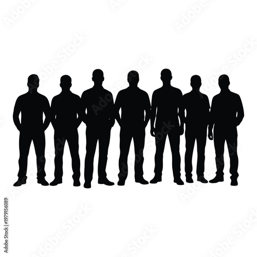 Fotografi A diverse group of seven men standing side by side showcasing their silhouettes