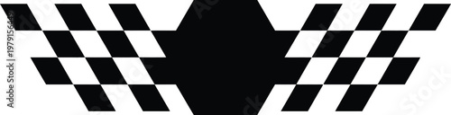 A minimalist graphic design featuring a checkered flag pattern on a dark background representing speed and competition