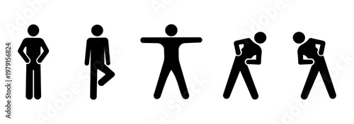 People icon set. Basic movements, male poses, human silhouette pictograms.
