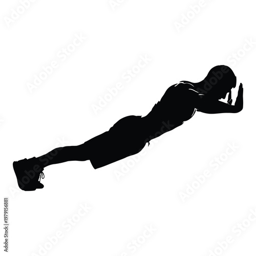 Silhouette of a muscular male athlete performing a wall pushup exercise focusing on upper body strength and core engagement during a workout session vector on white background