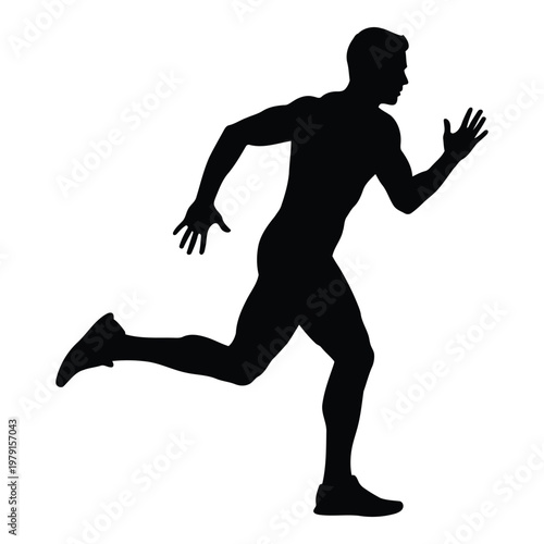 Silhouette of person running with dynamic arm and leg movement captured in mid stride vector on white background