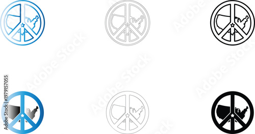 Minimalist vector illustration featuring the united states map inside a peace symbol