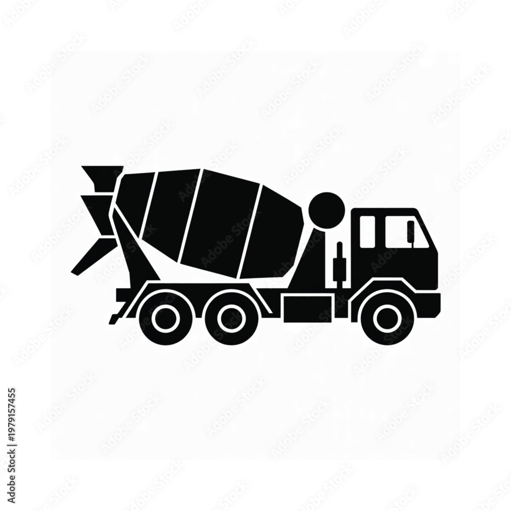 Fototapeta premium Simple black silhouette illustration of a concrete mixer truck