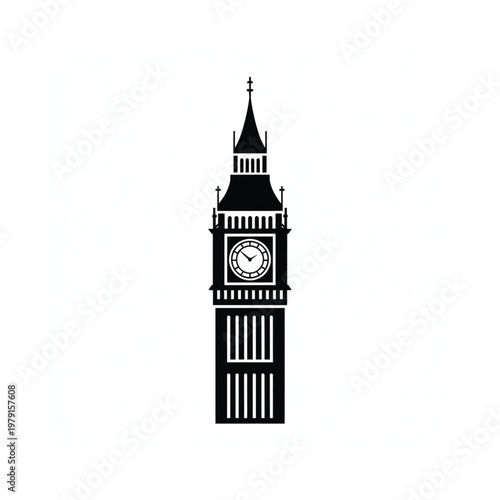 A simplified black silhouette of the iconic big ben clock tower